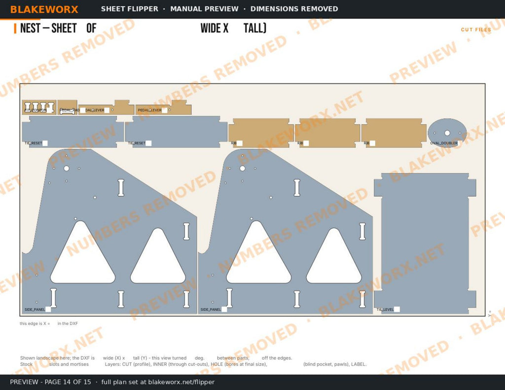 Build manual preview, page 14: nest sheet (dimensions removed)