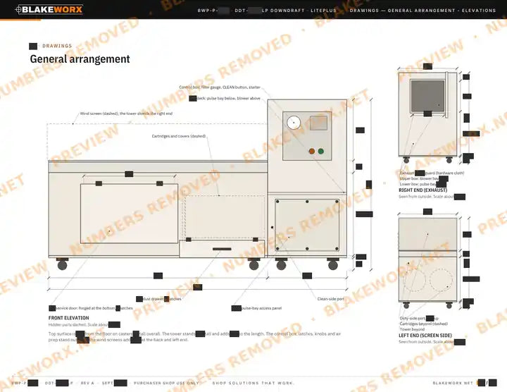 Plan page 'General arrangement': front and end elevations, dimensions removed